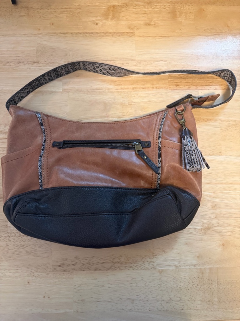 The Sak Two-Tone Brown and Black Shoulder Bag with Tassel